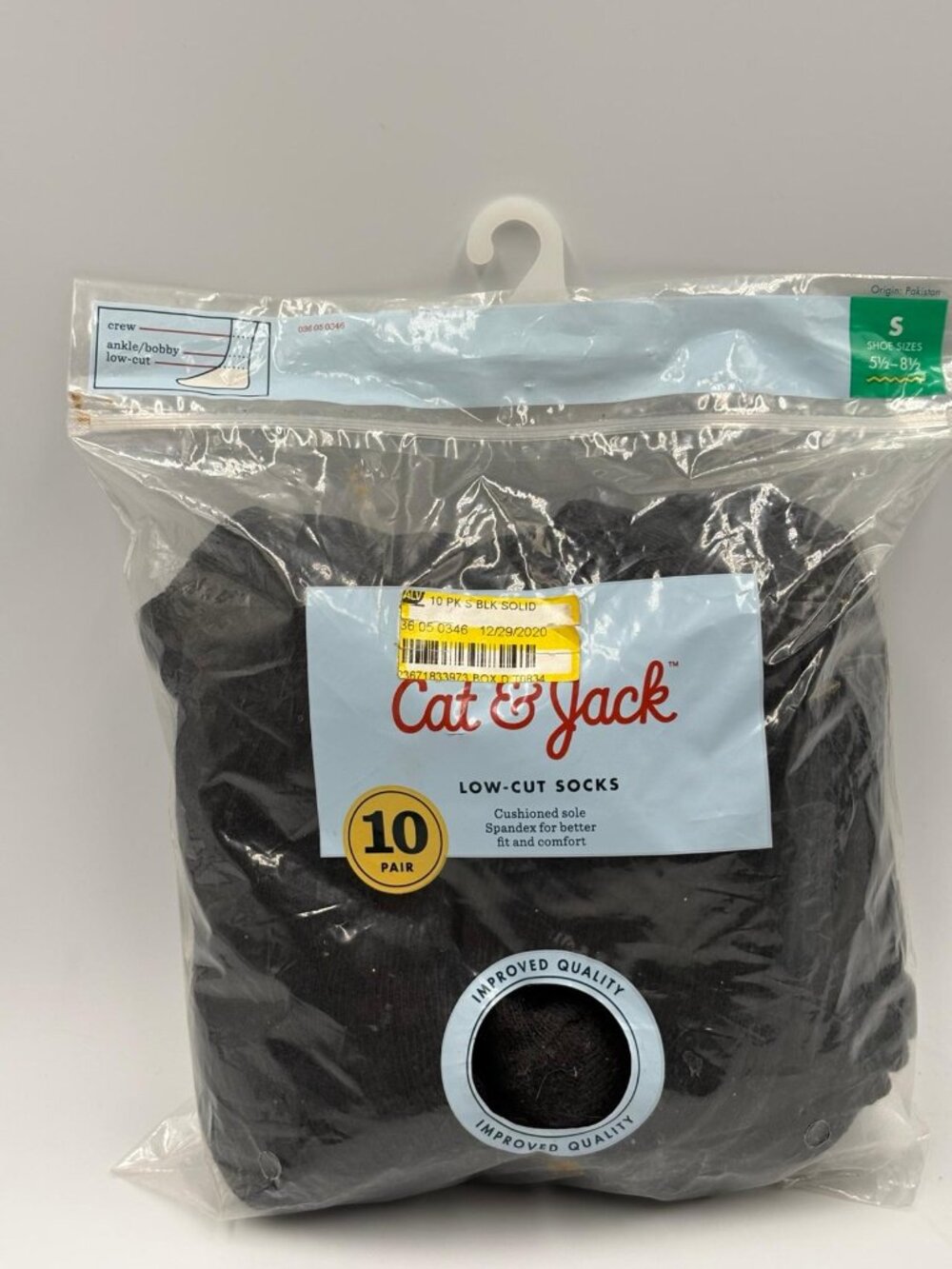 Cat & Jack Toddler Black Low-Cut Socks 10 Pack Size S (Shoe 5.5-8.5)